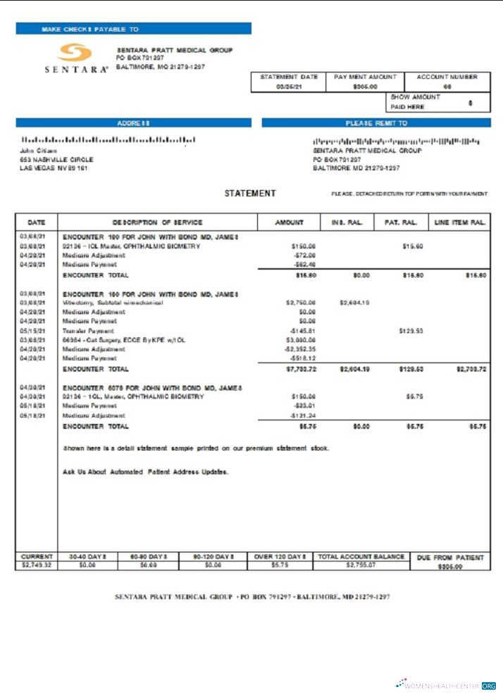 Download USA Sentara Pratt Medical Group billing statement Photoshop template